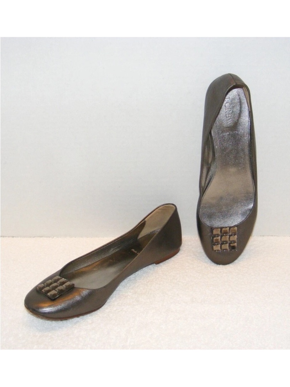 J crew pewter leather ballet flats